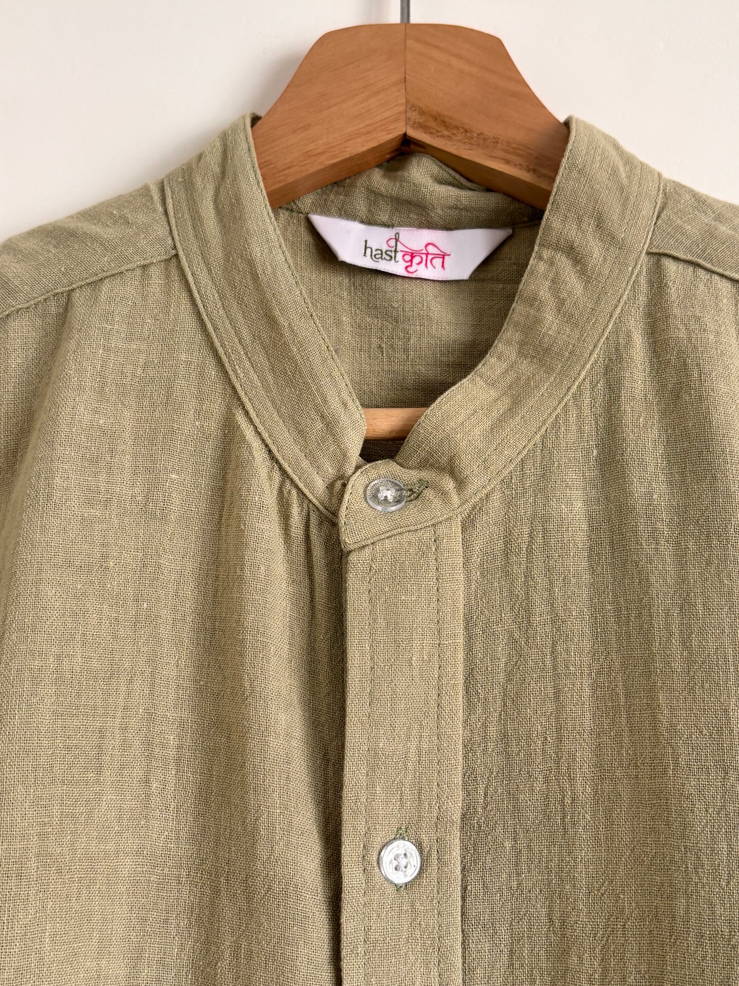 PRITHVI: Sage Green Organic Kala Cotton Shirt | Handwoven Sustainable Cotton