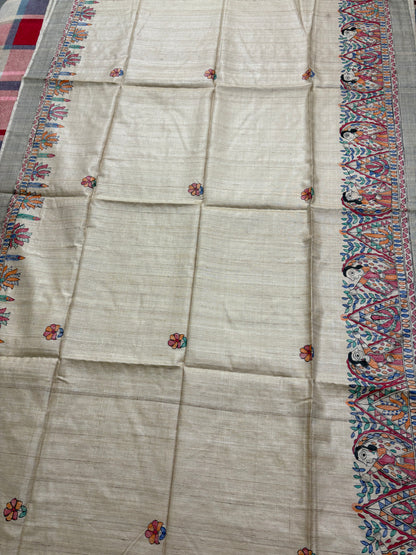 HANDLOOM TUSSAR  HANDPAINTED MADHUBANI SAREE