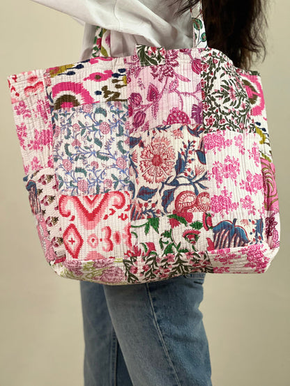 Multi Coloured Patchwork Quilted Everyday Tote Bag