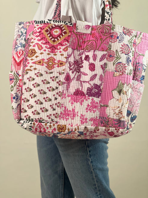 Multi Coloured Patchwork Quilted Everyday Tote Bag