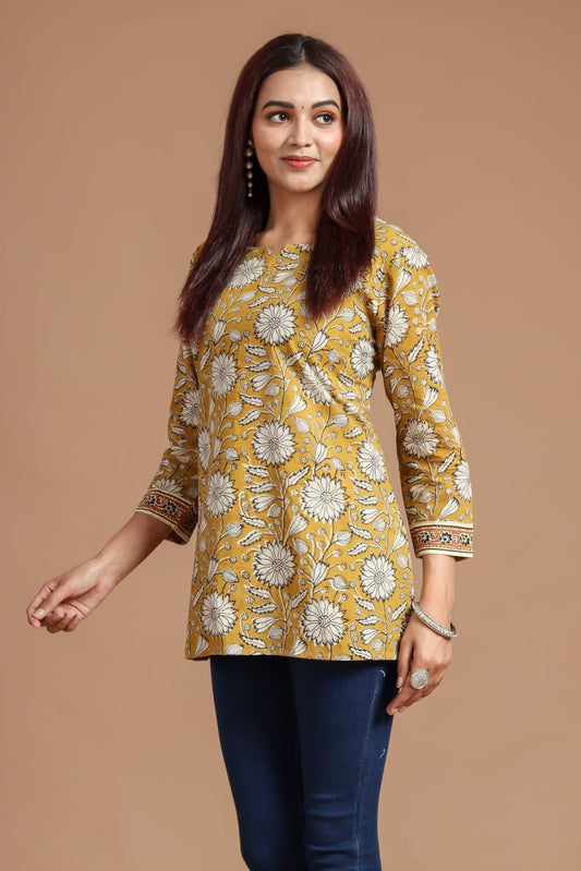 Natural Hand Block Printed Short Kurti