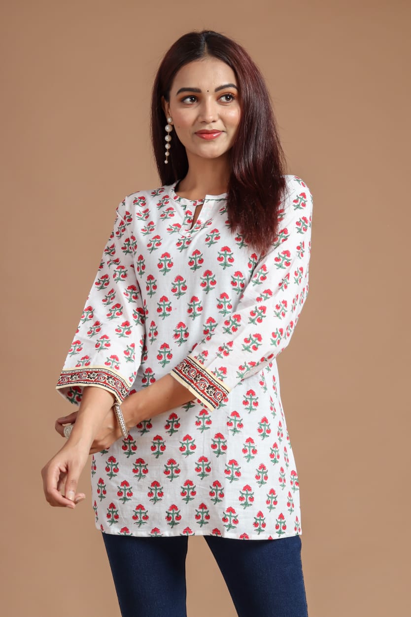 Natural Hand Block Printed Short Kurti