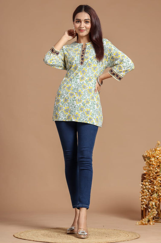 Natural Hand Block Printed Short Kurti