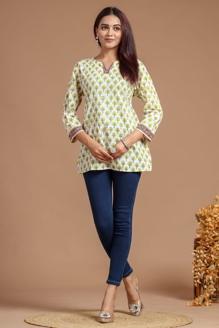 Natural Hand Block Printed Short Kurti