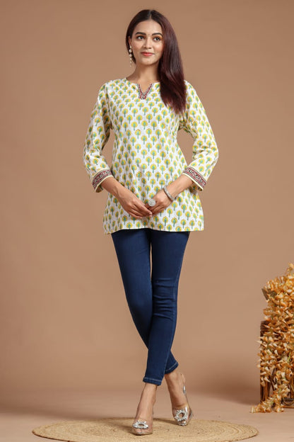 Natural Hand Block Printed Short Kurti