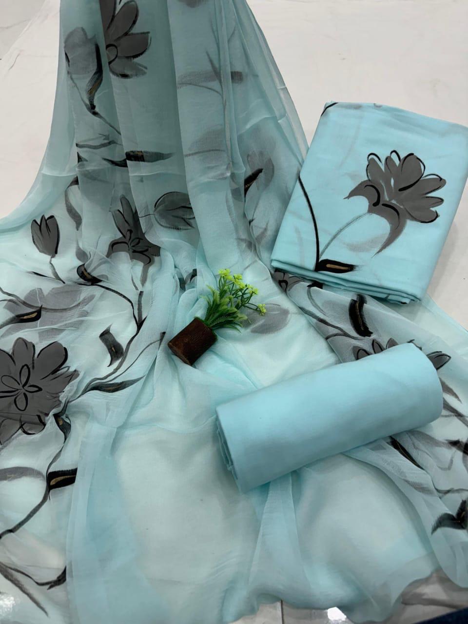 Hand Painted Unstitched Cotton Suit Set