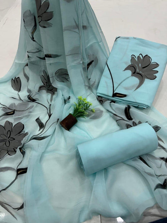 Hand Painted Unstitched Cotton Suit Set