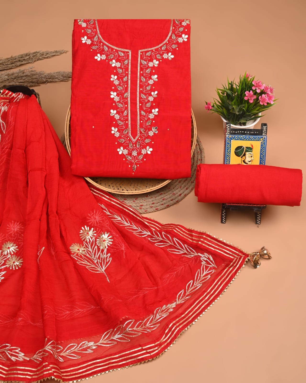 Chanderi Silk Suit With Dola Dupatta