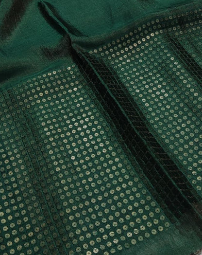 Dark Green Pure Muslin Sequinced Jamdani Saree with Matka Silk Blouse Piece