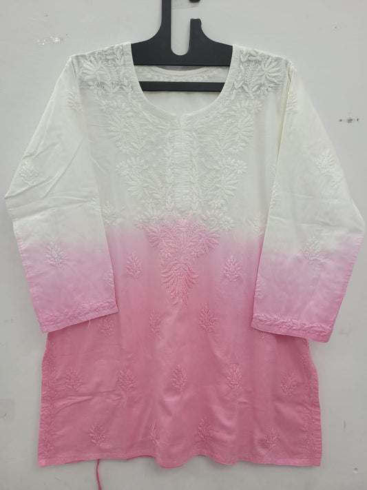 Ombre Mul Cotton Short Kurti with Fine Ghaas Patti Work