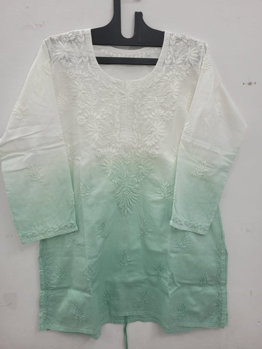 Ombre Mul Cotton Short Kurti with Fine Ghaas Patti Work