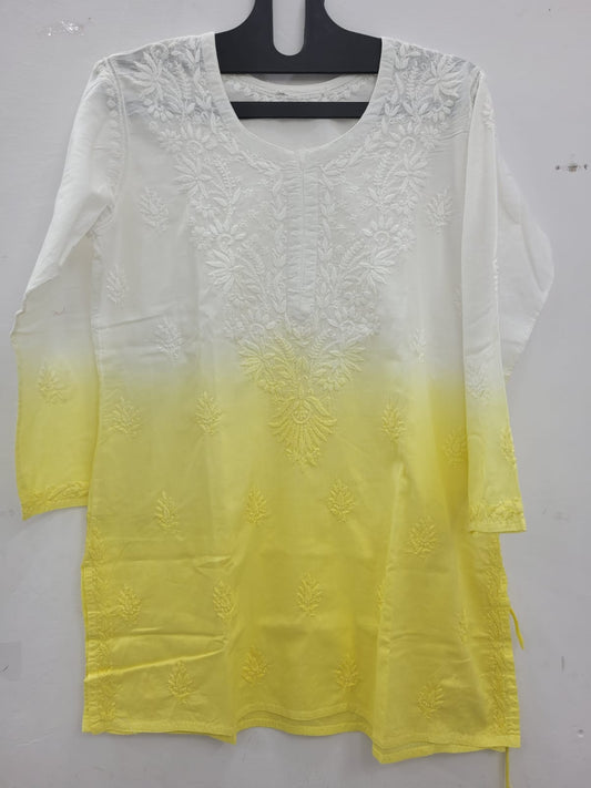 Ombre Mul Cotton Short Kurti with Fine Ghaas Patti Work