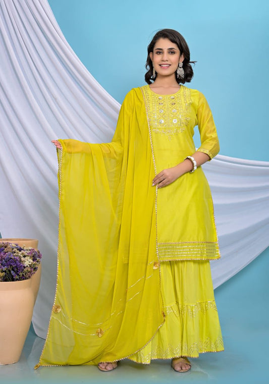 Chanderi Sharara Set with Gotta Lace Work