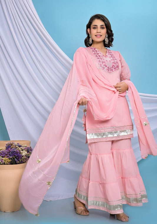 Chanderi Sharara Set with Gotta Lace Work
