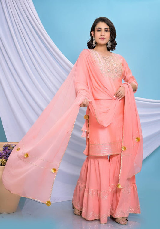 Chanderi Sharara Set with Gotta Lace Work