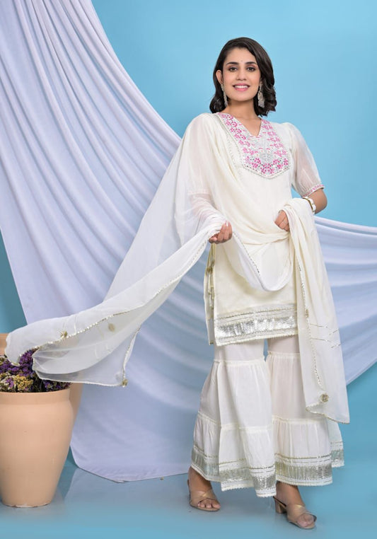 Chanderi Sharara Set with Gotta Lace Work