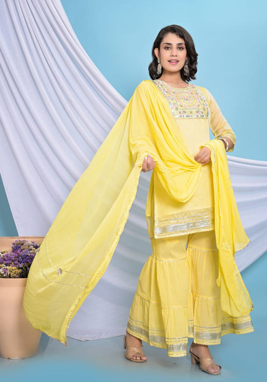 Chanderi Sharara Set with Gotta Lace Work