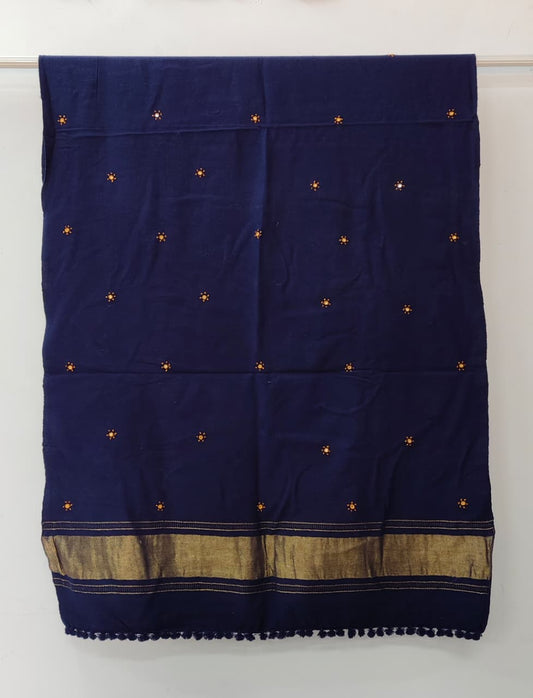Kutch Handloom Weave Shawls with Zari Border and Mirror Work