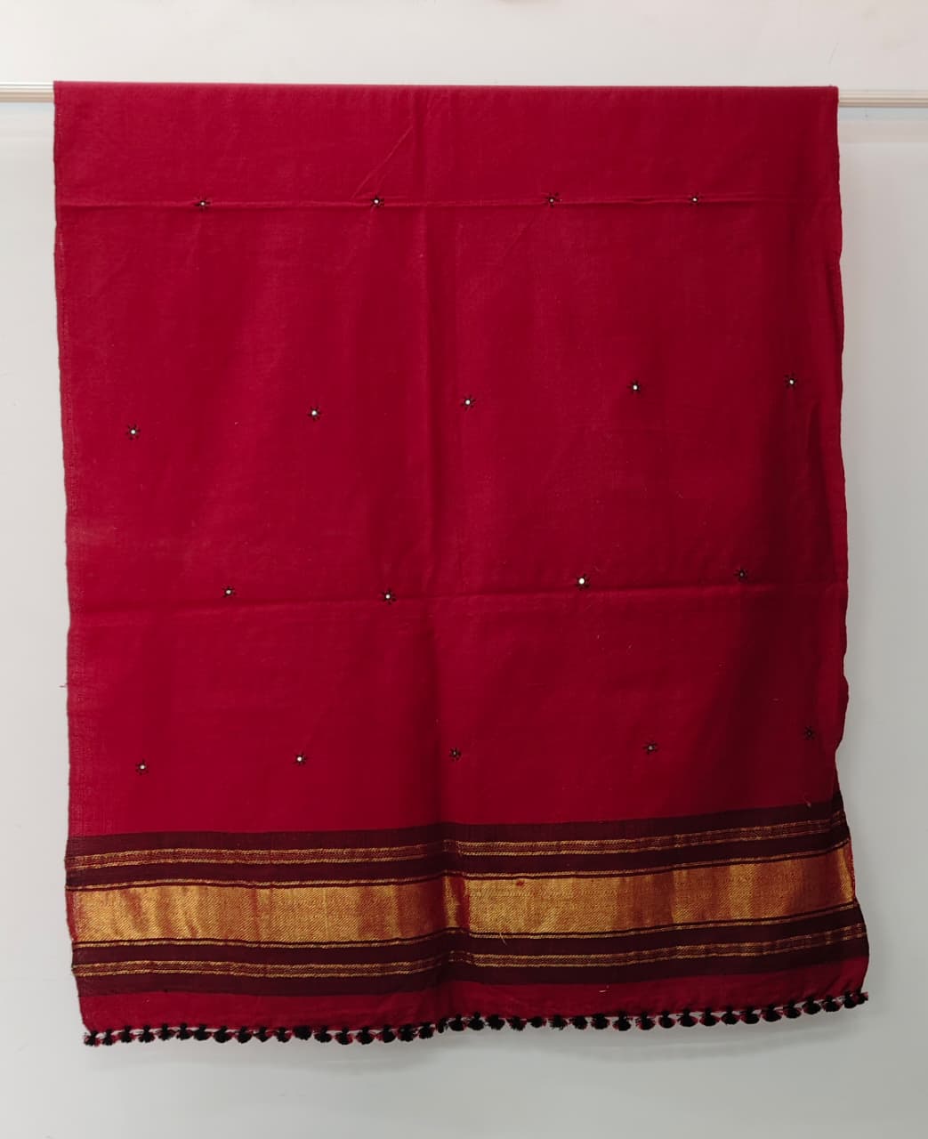 Kutch Handloom Weave Shawl with Zari Border and Mirror Work