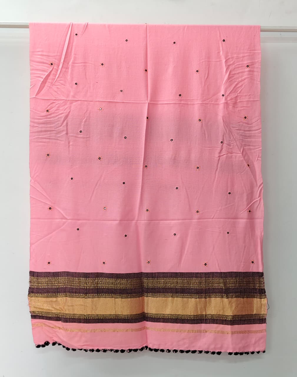 Kutch Handloom Weave Shawl with Zari Border and Mirror Work