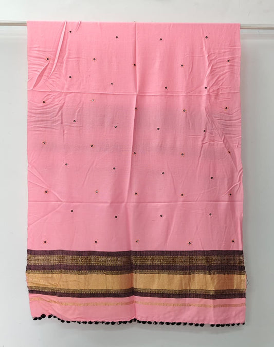 Kutch Handloom Weave Shawl with Zari Border and Mirror Work