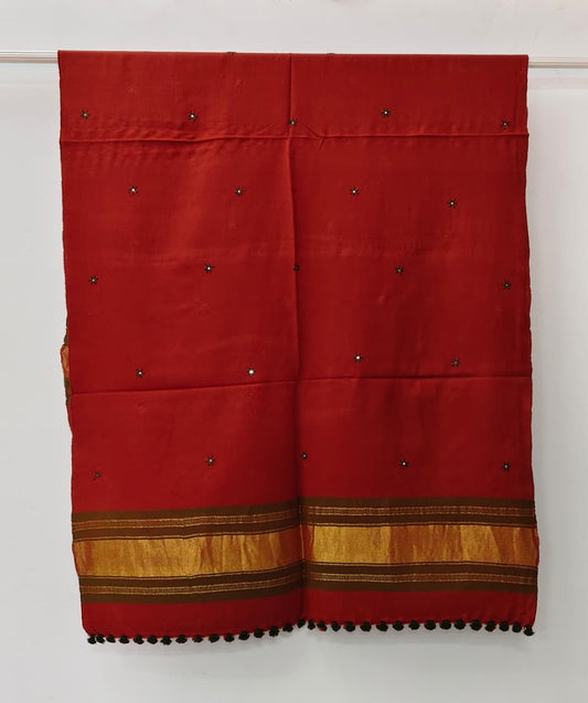 Kutch Handloom Weave Shawl with Zari Border and Mirror Work