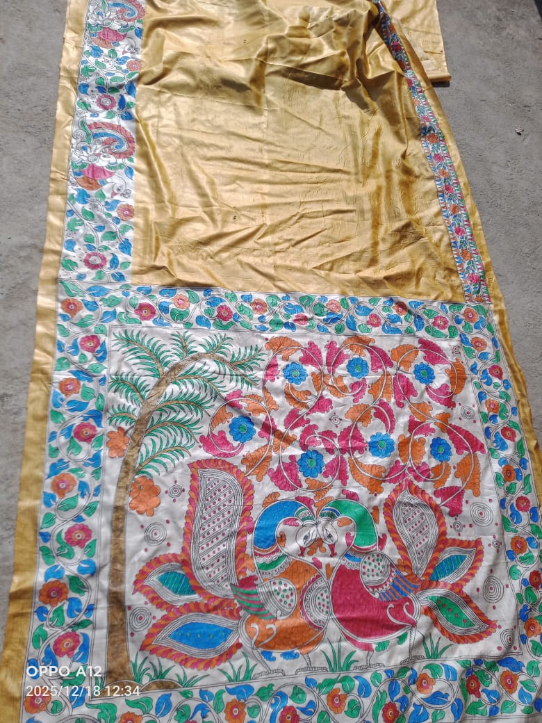 HANDLOOM TUSSAR HANDPAINTED MADHUBANI SAREE