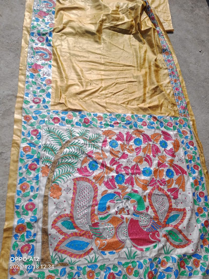 HANDLOOM TUSSAR HANDPAINTED MADHUBANI SAREE