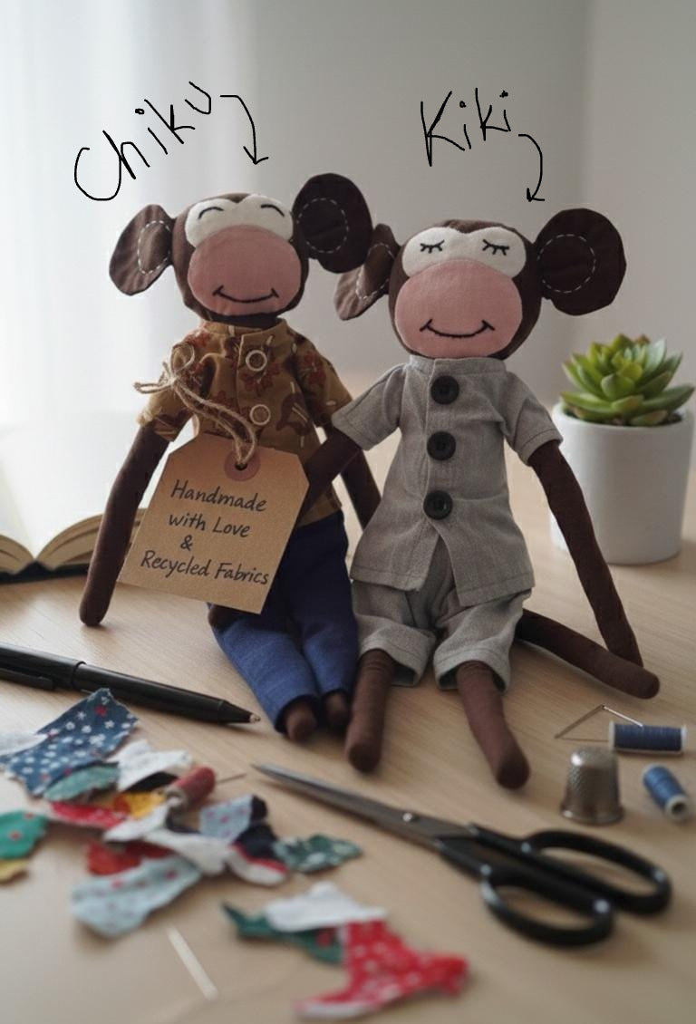 Handmade Fabric Monkey Doll Toy for Kids