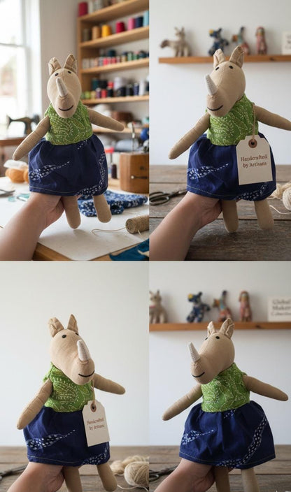Handmade Fabric Rhino Doll Toy for Kids