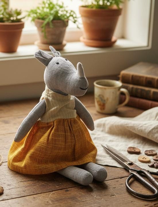 Handmade Fabric Rhino Doll Toy for Kids