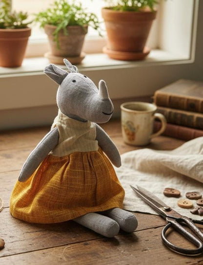 Handmade Fabric Rhino Doll Toy for Kids
