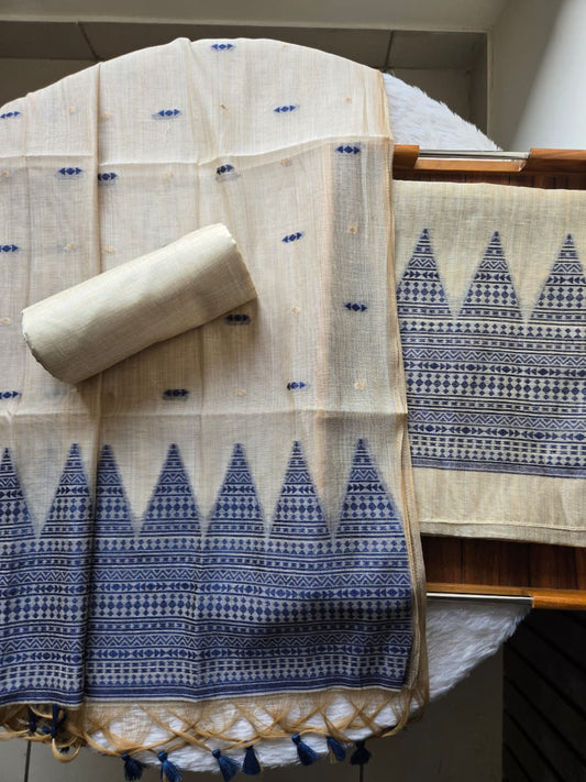 Handwoven Muga Cotton Unstitched Suit Set with Dupatta