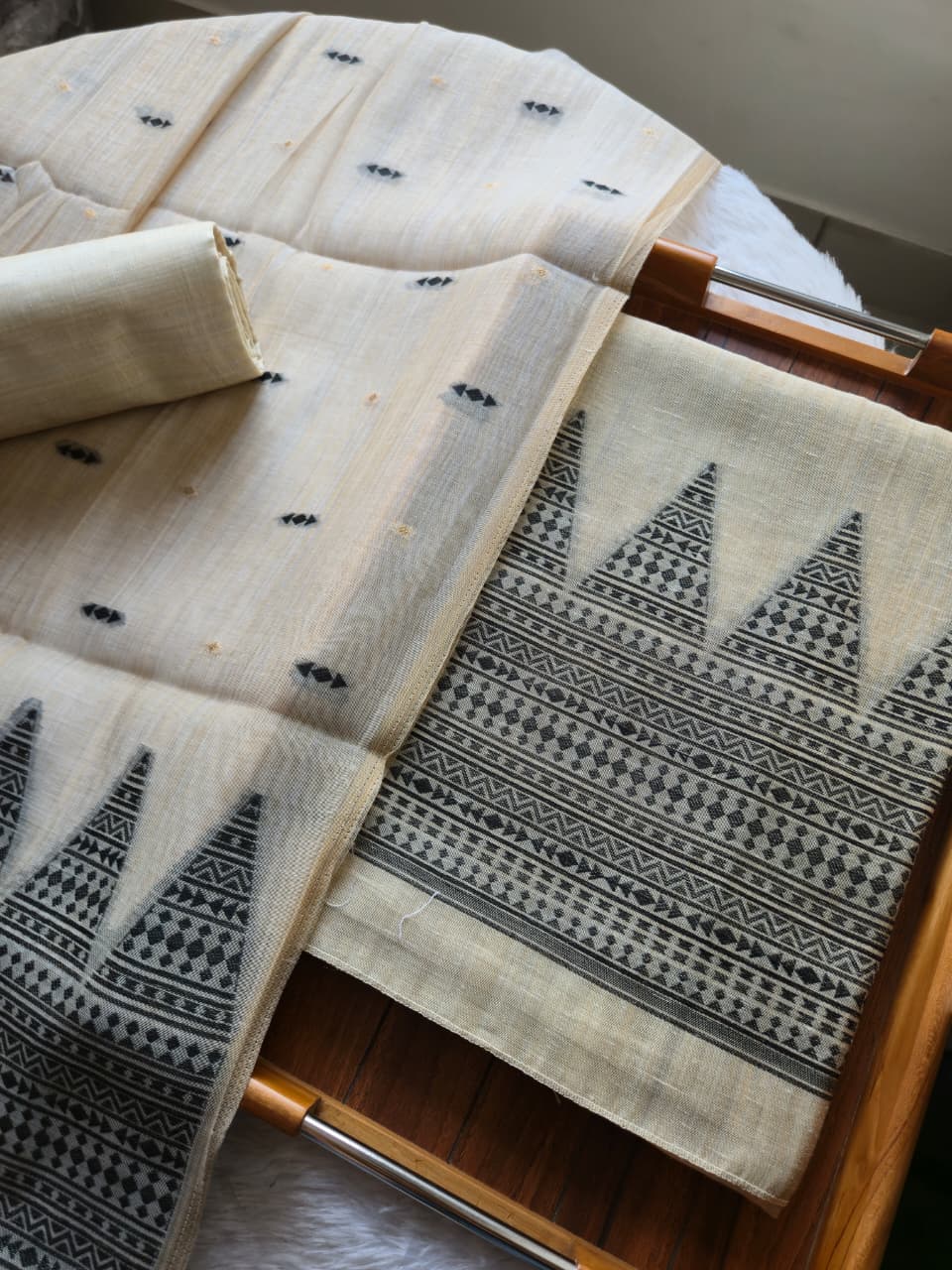 Handwoven Muga Cotton Unstitched Suit Set with Dupatta