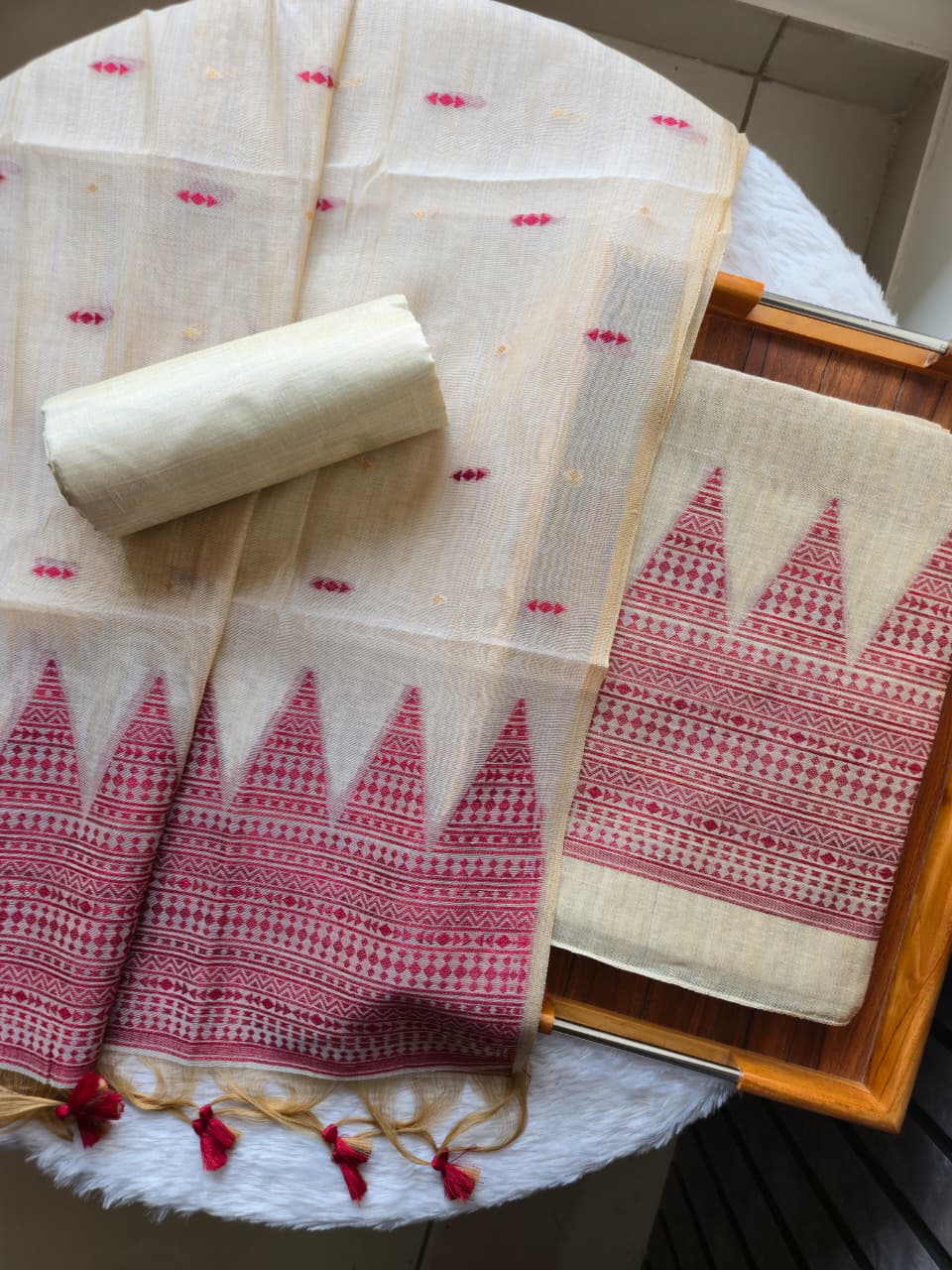 Handwoven Muga Cotton Unstitched Suit Set with Dupatta