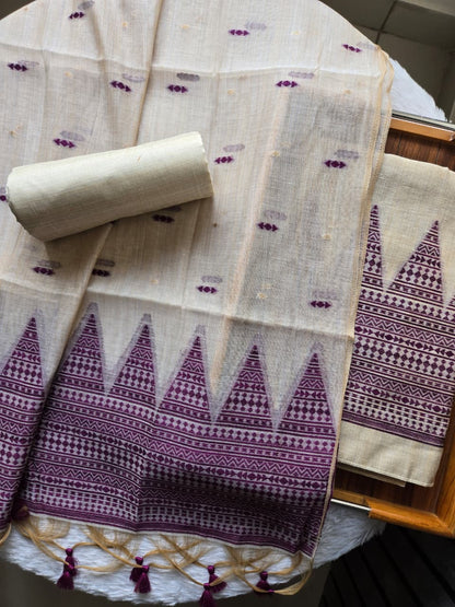 Handwoven Muga Cotton Unstitched Suit Set with Dupatta