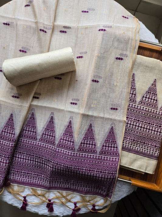 Handwoven Muga Cotton Unstitched Suit Set with Dupatta
