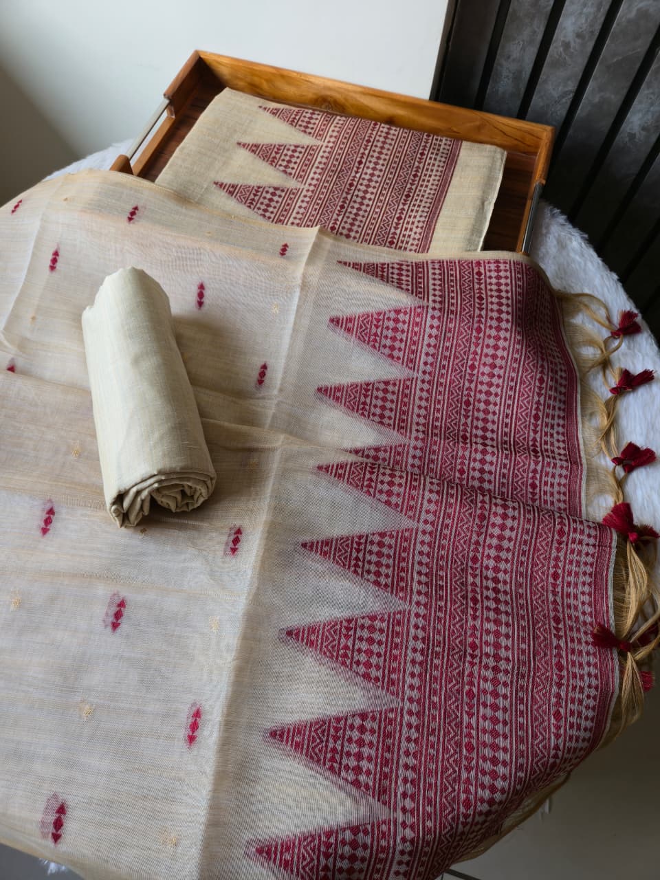 Handwoven Muga Cotton Unstitched Suit Set with Dupatta
