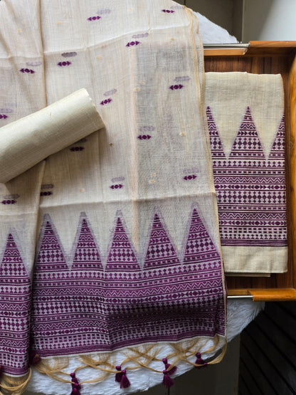 Handwoven Muga Cotton Unstitched Suit Set with Dupatta