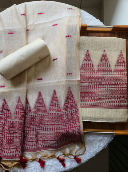 Handwoven Muga Cotton Unstitched Suit Set with Dupatta