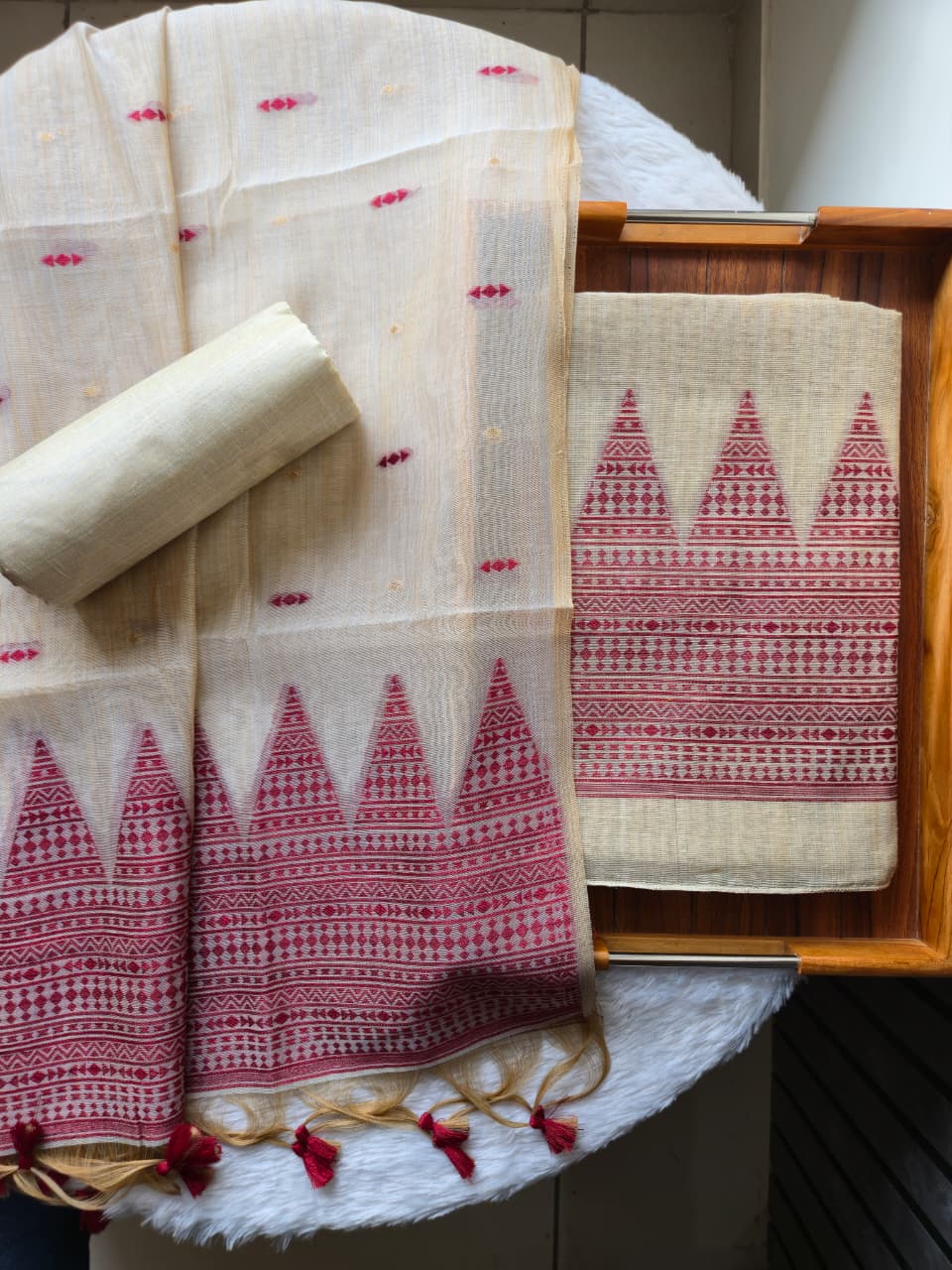 Handwoven Muga Cotton Unstitched Suit Set with Dupatta