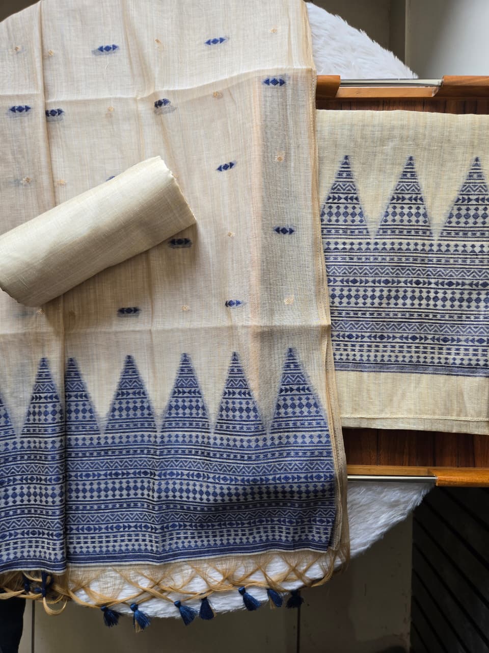 Handwoven Muga Cotton Unstitched Suit Set with Dupatta