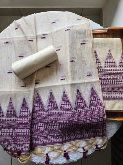 Handwoven Muga Cotton Unstitched Suit Set with Dupatta