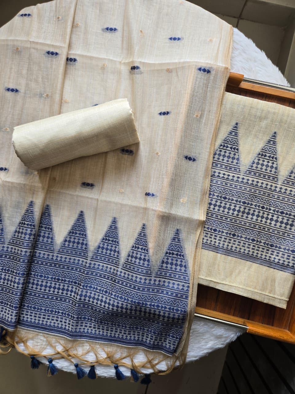 Handwoven Muga Cotton Unstitched Suit Set with Dupatta