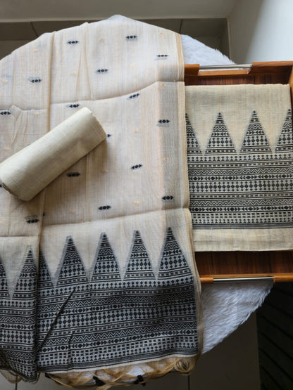 Handwoven Muga Cotton Unstitched Suit Set with Dupatta