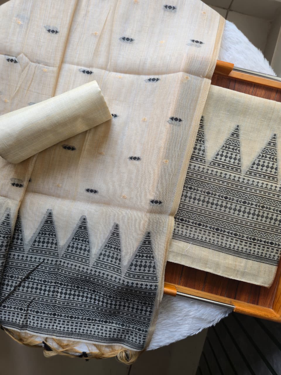 Handwoven Muga Cotton Unstitched Suit Set with Dupatta