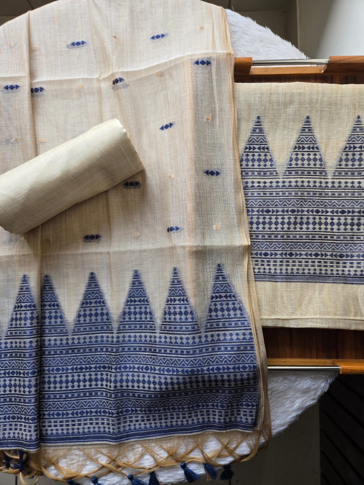 Handwoven Muga Cotton Unstitched Suit Set with Dupatta