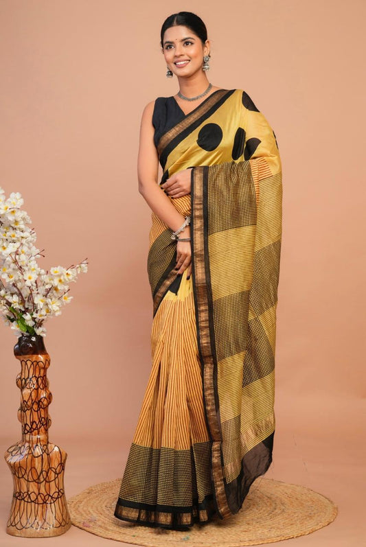 Hand Block Print Maheshwari Silk Saree
