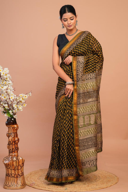 Hand Block Print Maheshwari Silk Saree