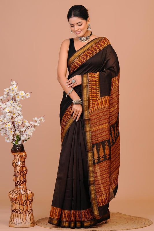 Hand Block Print Maheshwari Silk Saree